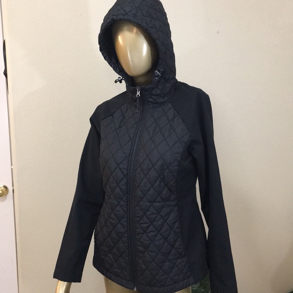 Black quilted hoodie by FREE TECH, small